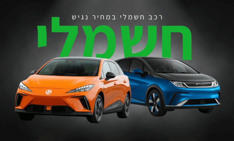 שני רכבים חשמליים זולים עם הכיתוב רכב חשמלי נגיש